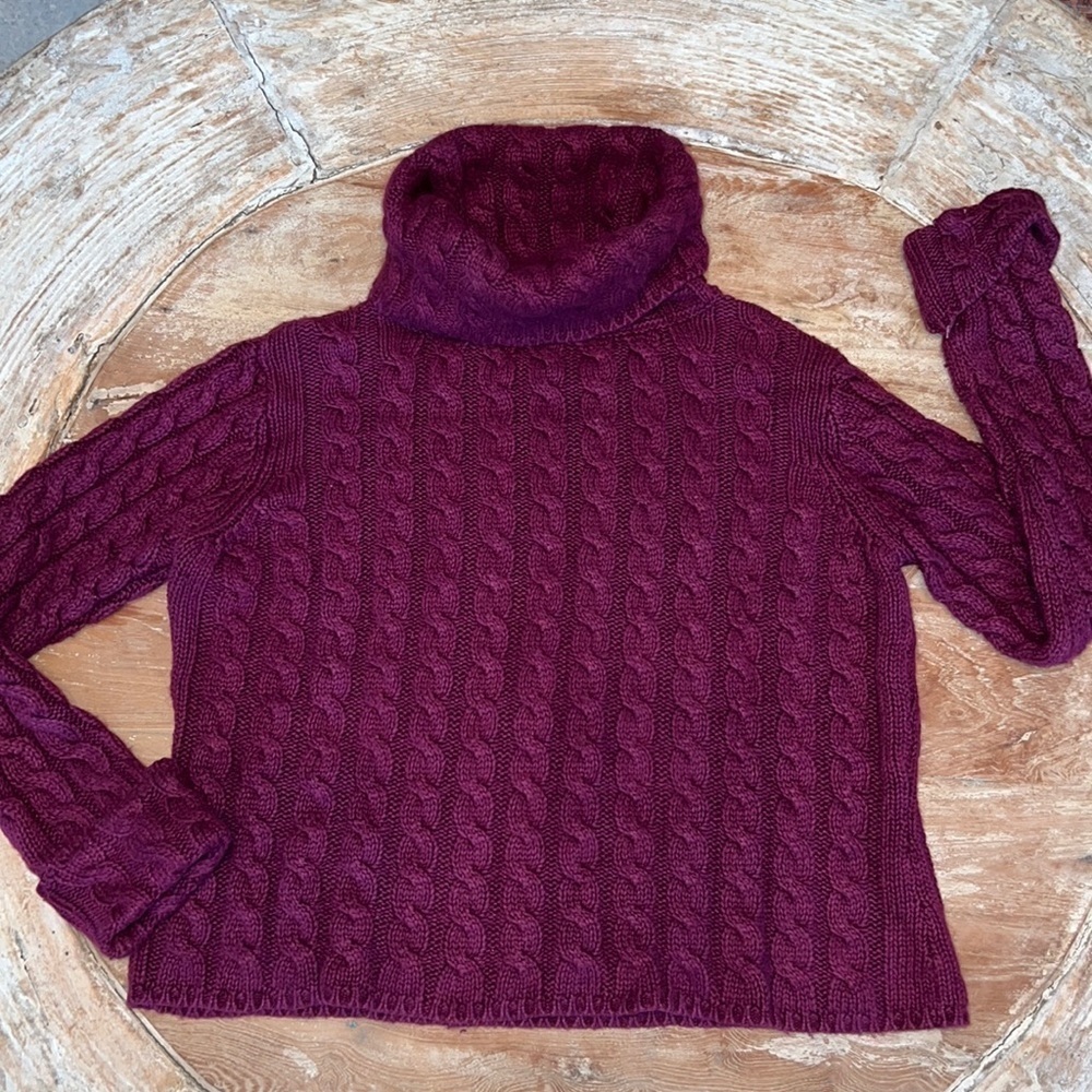 Turtleneck Sweater in Plum Purple Cable-knit Size XL